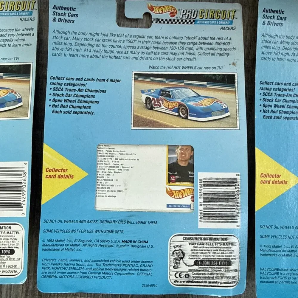 Lot 1992 Hot Wheels Pro Circuit Cars M. Martin R. Wallace M. Andretti B. Bodine
